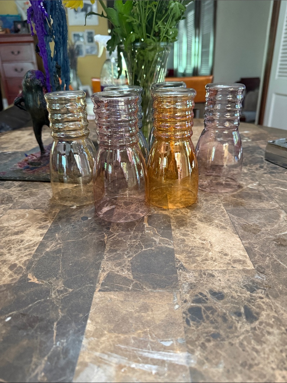 “Vintage Dunbar Flint Glass Co. Attributed Art Deco Ring Pedestal Tumblers”